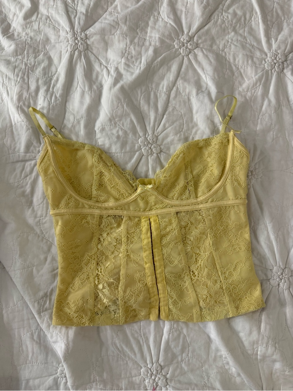 Tiger Mist Pale Yellow Lace Bustier Crop Top